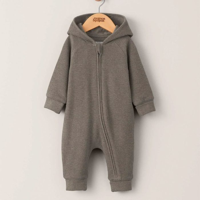 Brushed Waffle Bear Romper - Sand